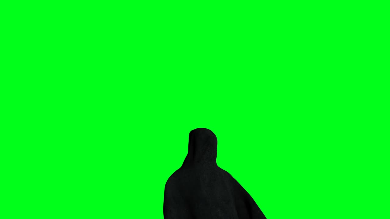 Mystisk frygt-spøgelsesanimation. Dynamisk hættetrøje. Isoleret. Realistisk 4K grøn skærm-animation