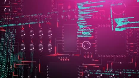 Animation-of-blue-data-processing-over-computer-circuit-board