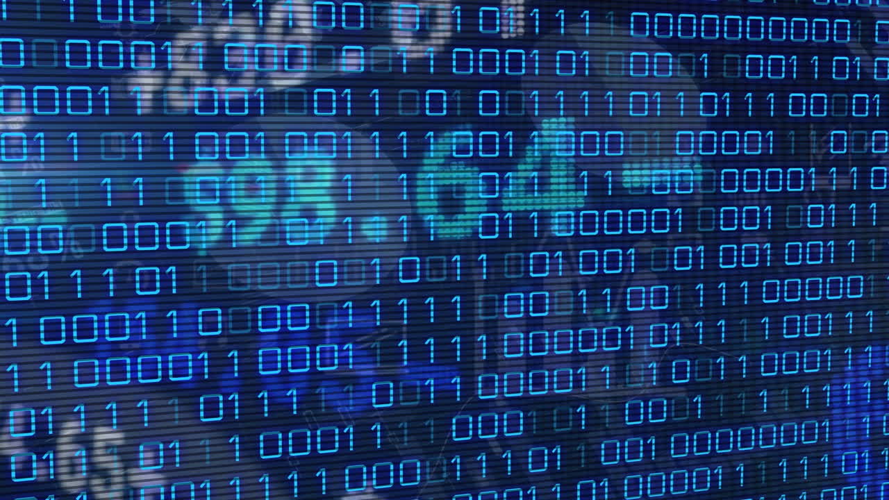 animación del procesamiento de datos sobre un fondo azul