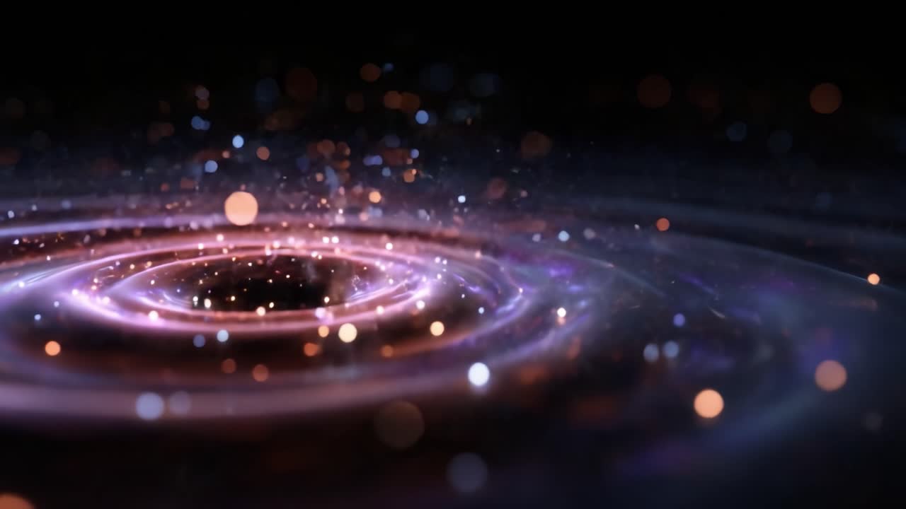 Captivating Spiral of Light: A Mesmerizing Cosmic Swirl with Sparkling Particles Dancing Around a Dark Center in an Endless Universe of Colorful Radiance