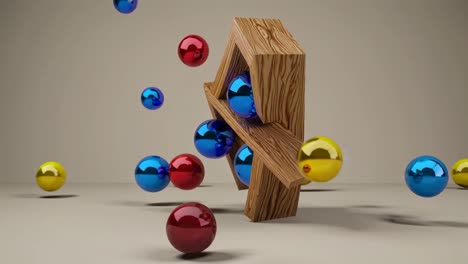 Abstract Wooden Cubes with Colorful Spheres