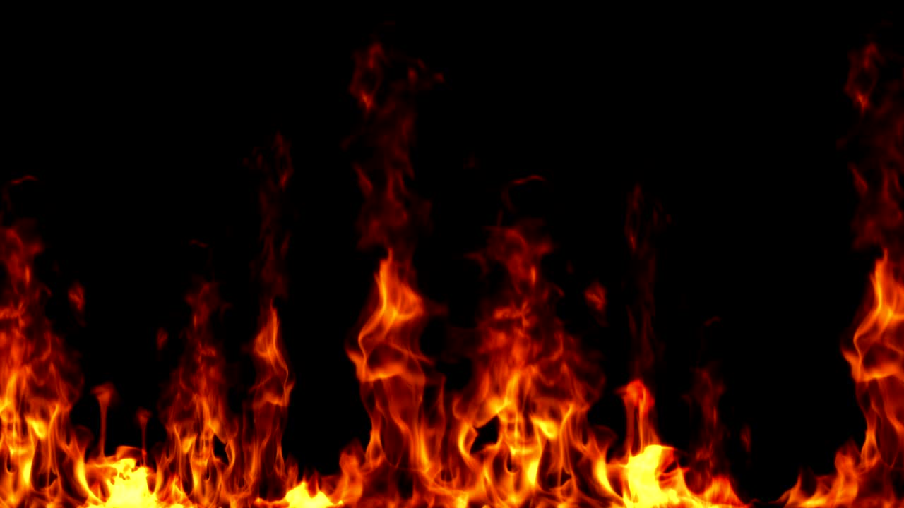real fire flames burn movement on black background