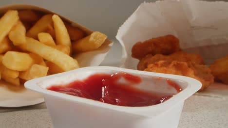 fast food meal with fries and nuggets