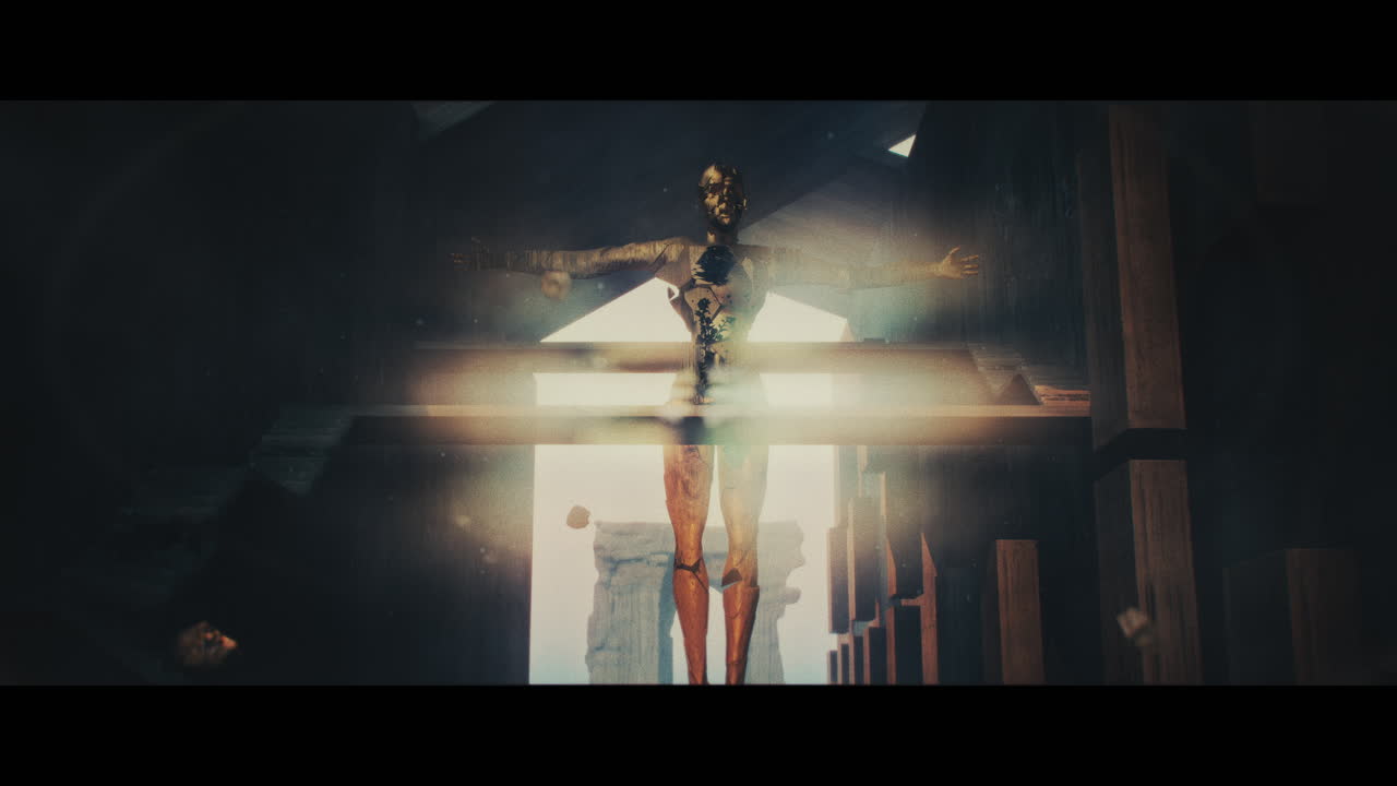 Ancient Robotic Figure in a Temple-like Structure