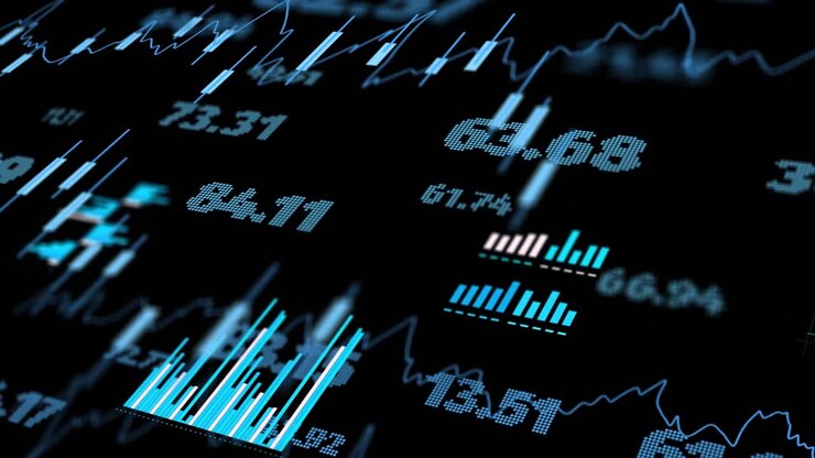 Animation of financial data processing over black background