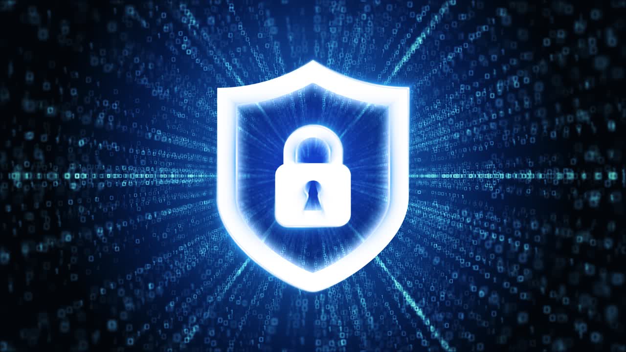 Shield cyber security icon digital cyber space loop technology tunnel animation data protection