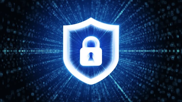 Shield cyber security icon digital cyber space loop technology tunnel animation data protection