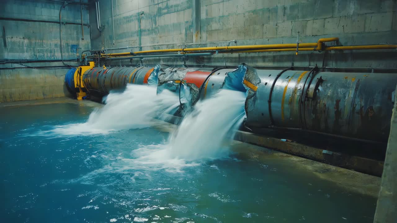 Water flowing from large pipes