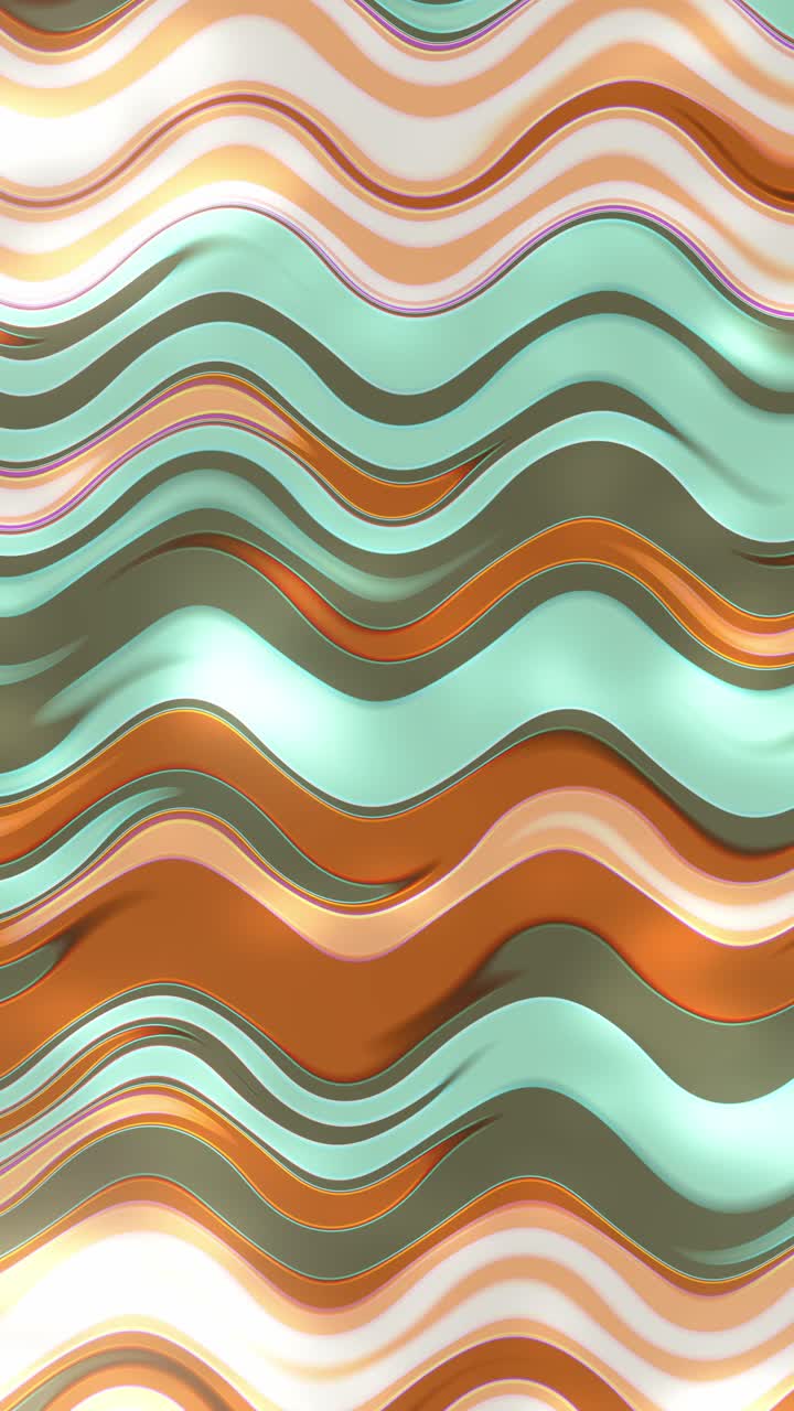 Vertical format seamless loop of retro background with flowing metallic and glossy wavy lines for social media stories