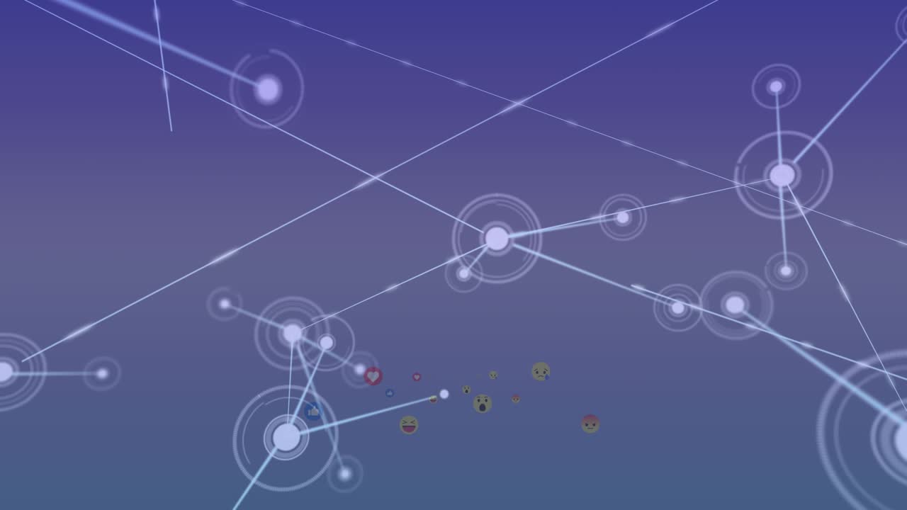 Animation of network of connections over emoji icons