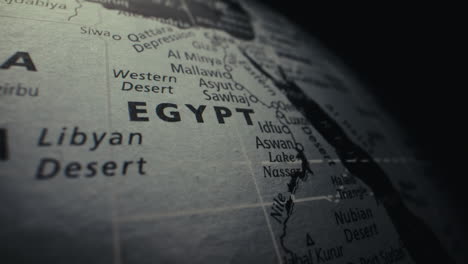 close-up of a world globe focusing on egypt