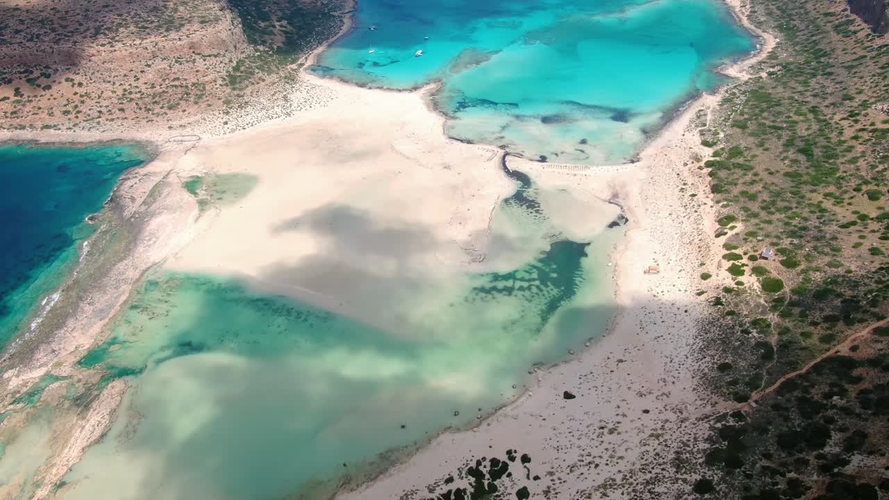 Aerial drone view video of iconic Balos beach and lagoon near Gramvousa island