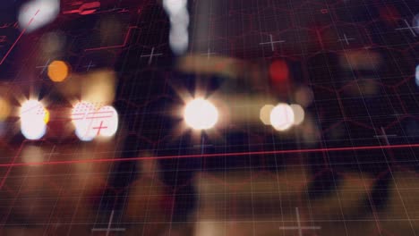 animación del procesamiento de datos sobre el paisaje urbano nocturno