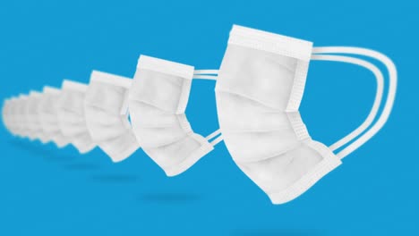 muchas máscaras médicas para cubrir la boca y la nariz para la protección contra el virus. concepto de atención médica. máscara médica realista en 3d. animación de bucle.