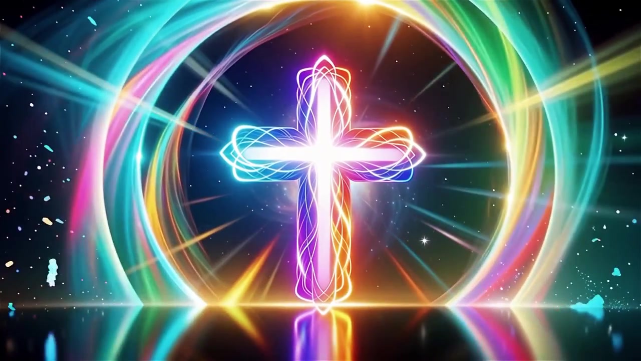 Croce Cristiana Luce Celestiale Sfondo per il Culto.