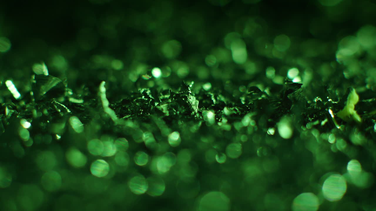 Emerald color metal fillings close-up shot