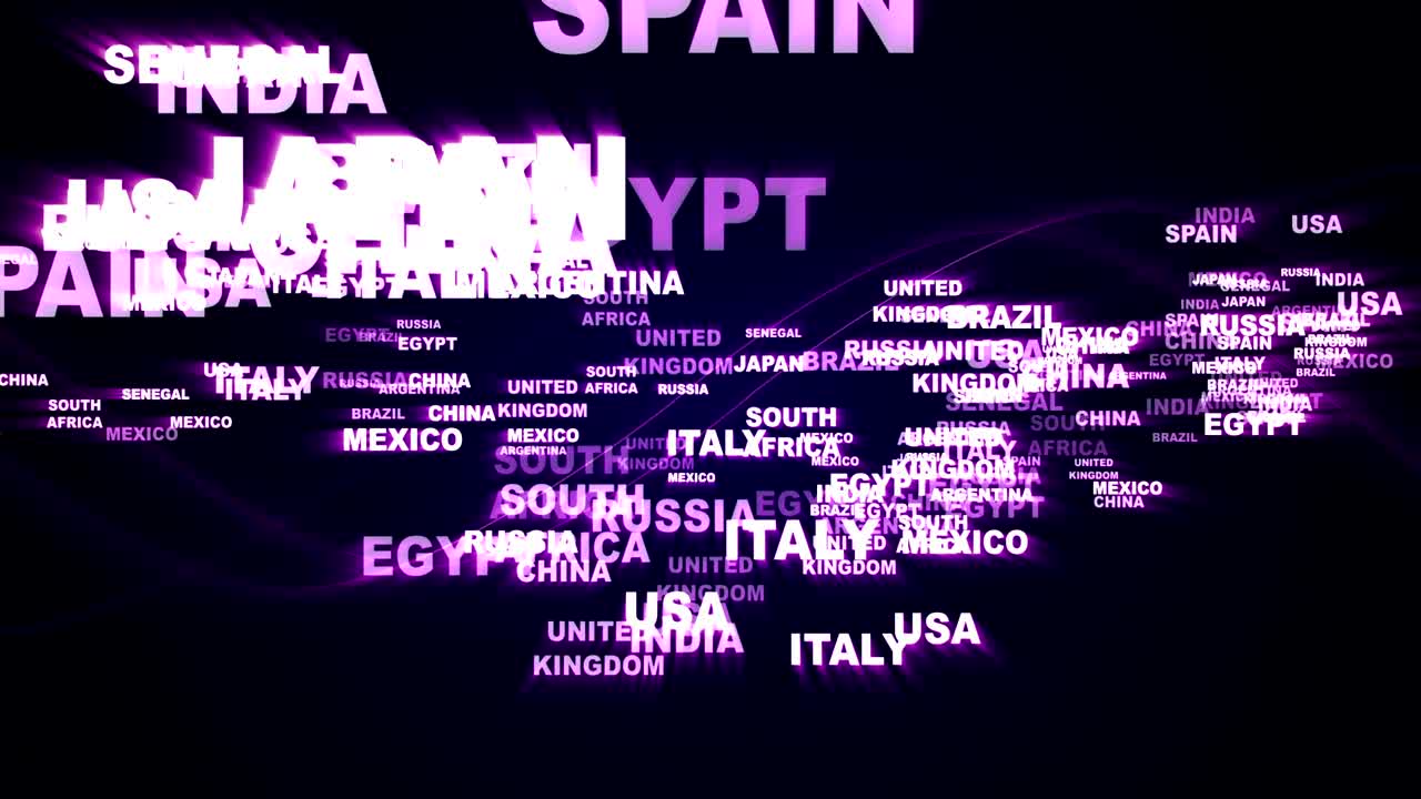 TRAVEL Word and WORLD STATES Text Animation, Keywords, Rendering, Background, Loop