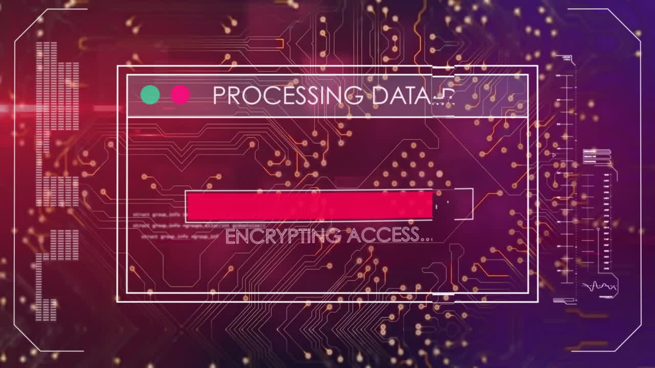 animación del procesamiento de texto y datos en pantalla y placa de circuitos