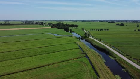 Luftaufnahme-Von-Straßen-Und-Gräben-Zwischen-Den-Wiesen-Einer-Flurbereinigung