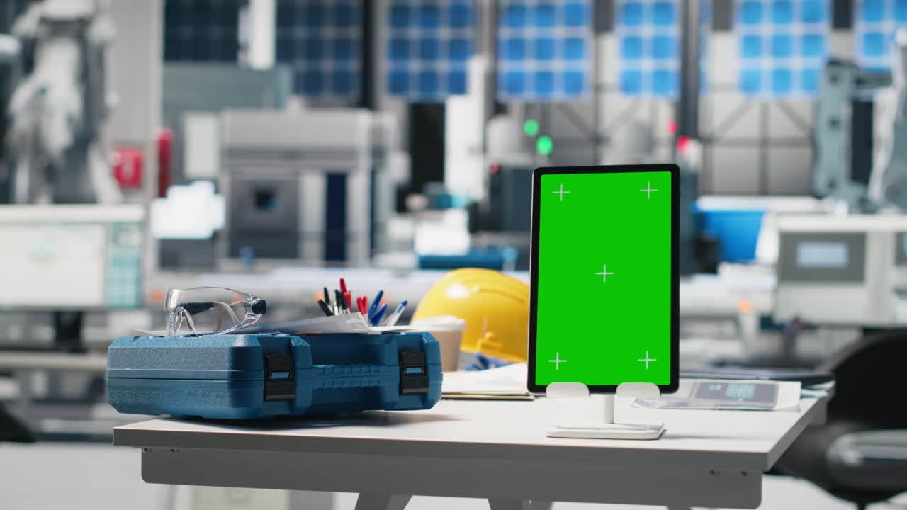 Industrial Workspace with Tablet and Equipment