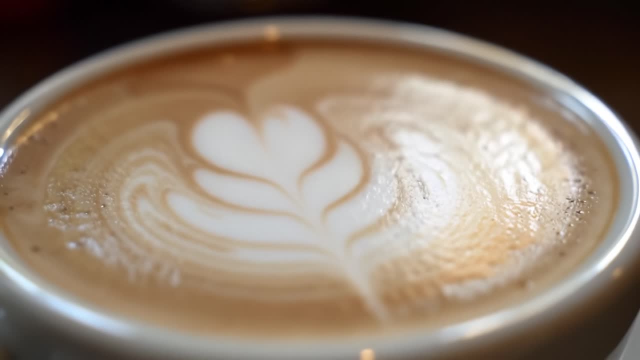 A Captivating Glimpse of a Luxurious Coffee Surface Showcasing Delicate Latte Art with Swirling Patterns and Creamy Texture, Perfect for Coffee Aficionados