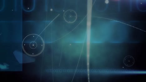 animation of network of connections with over binary coding and blue background