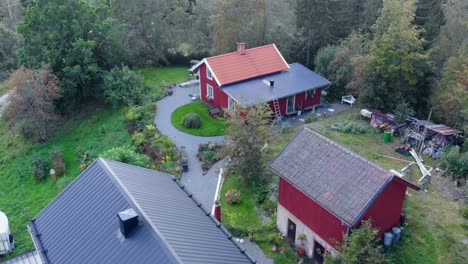 Drone-footage-over-small-farm-in-Sweden