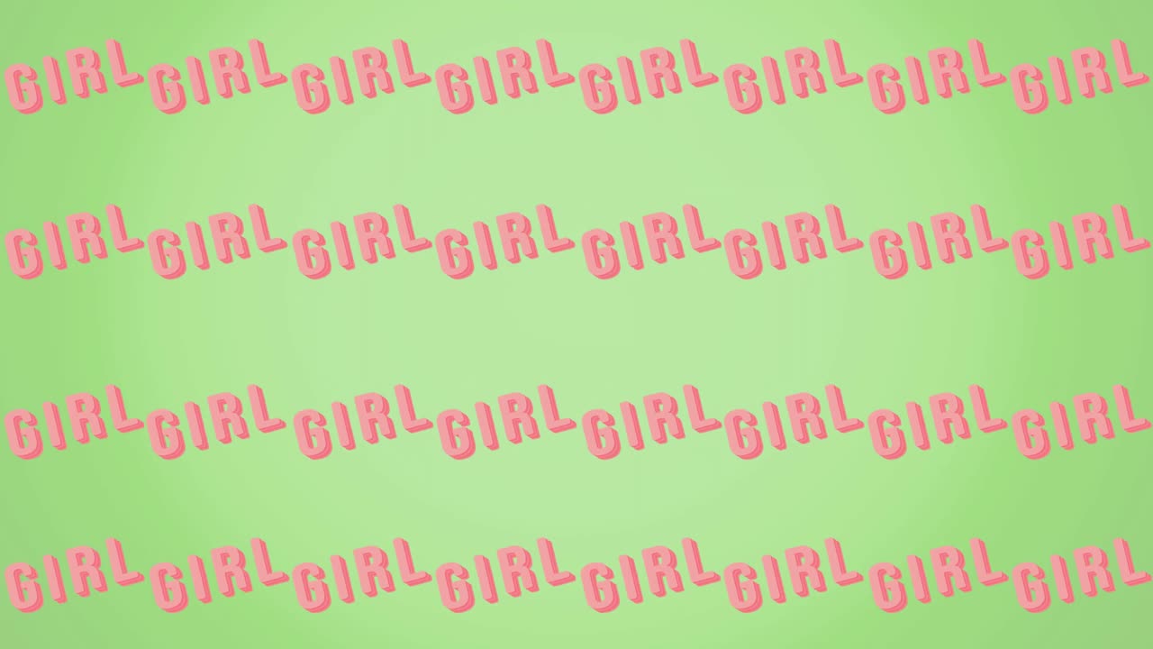 Animation of multiple girl text, on green background