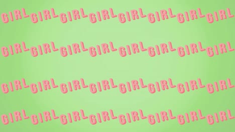 animation of multiple girl text, on green background