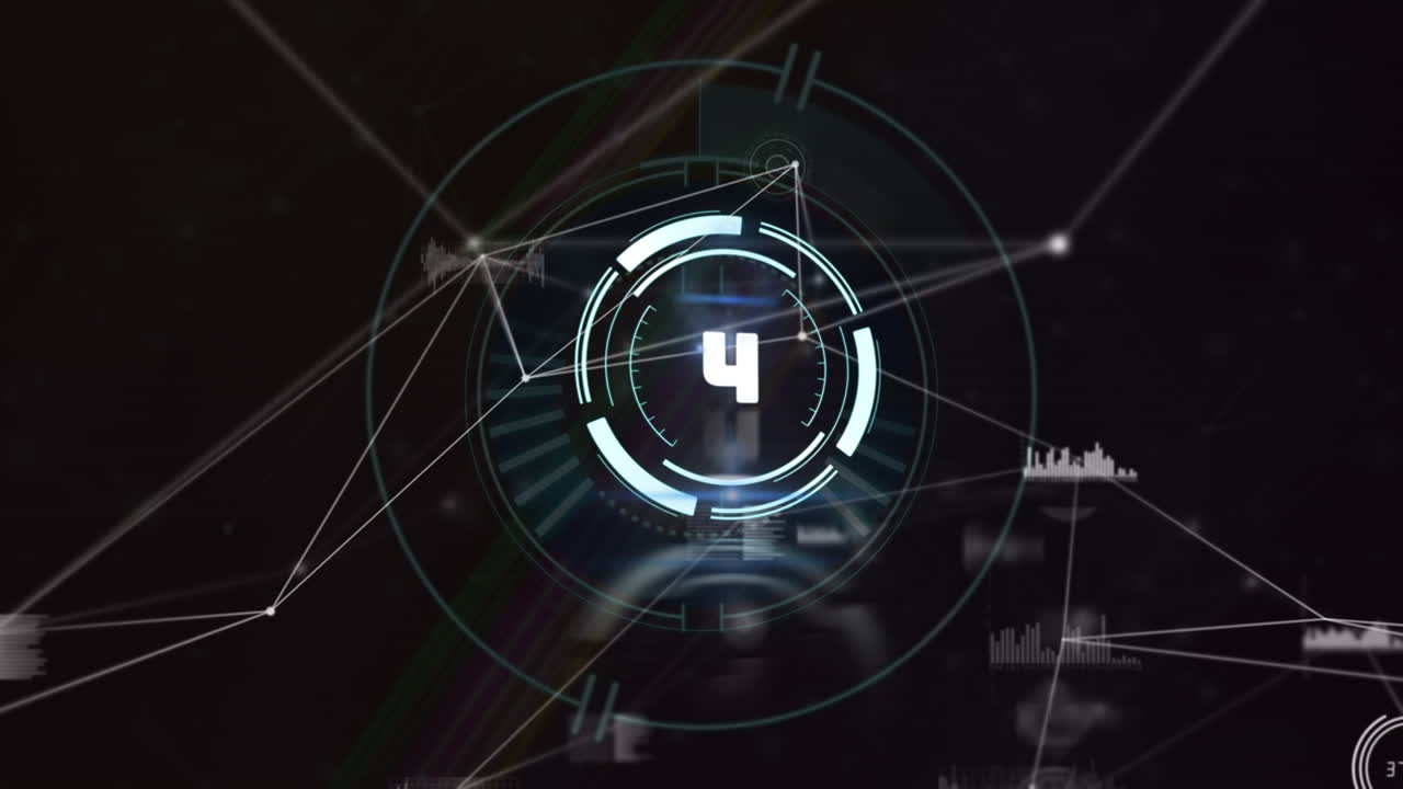 Animation of countdown over data processing and network of connections
