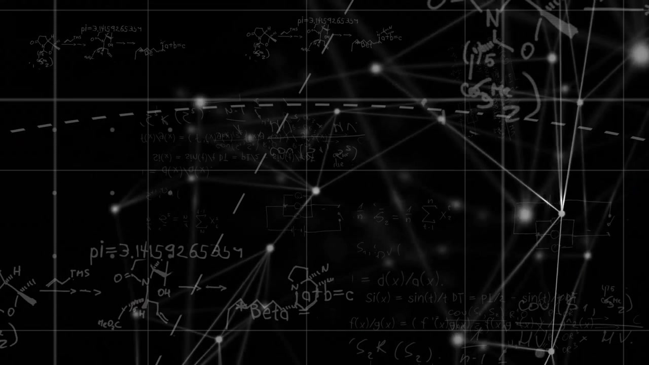 Small glowing points appearing on grid sparking network forming and visualizing math relations