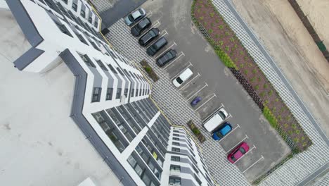 aerial top view of a newly modern multi-storey building, apartments, exterior