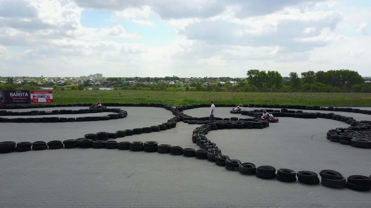 Kart Racing Or Karting. VINNITSA, UKRAINE - MAY 2017: Europe Day, race karts on the track. Open-wheel motorsport.