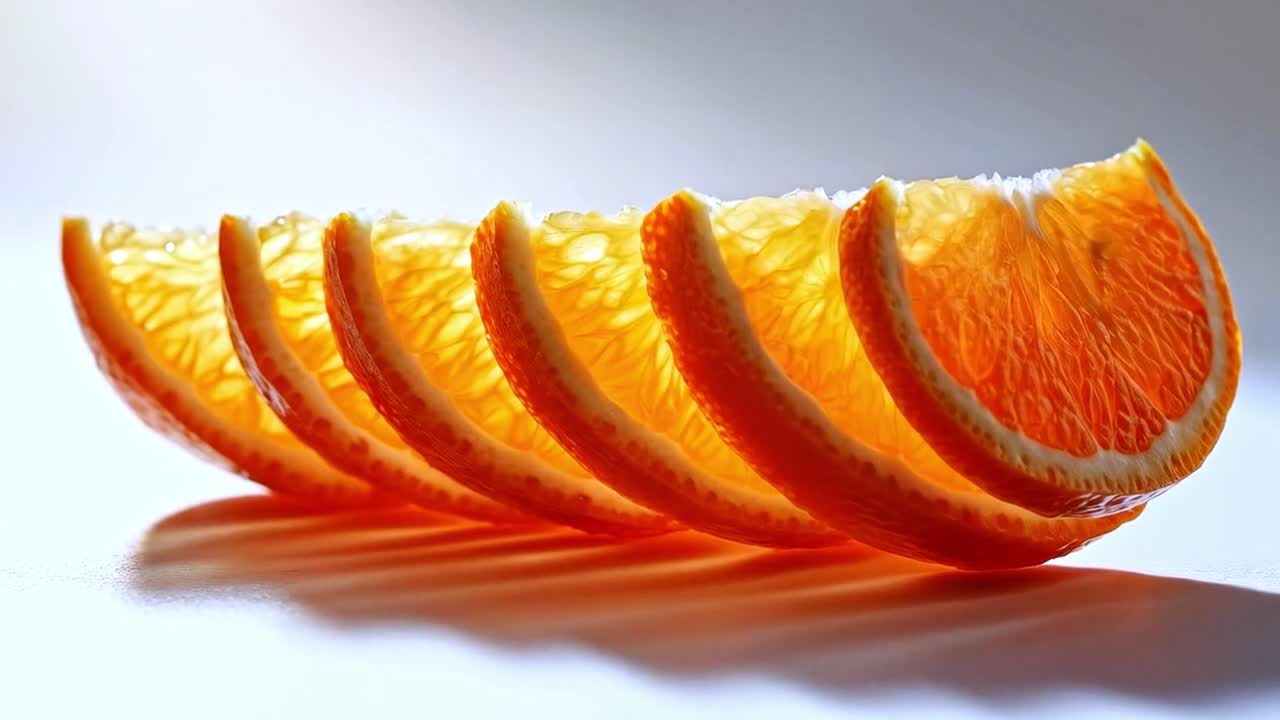 Bright Orange Slices Backlit on a White Surface