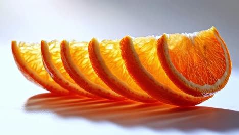bright orange slices backlit on a white surface