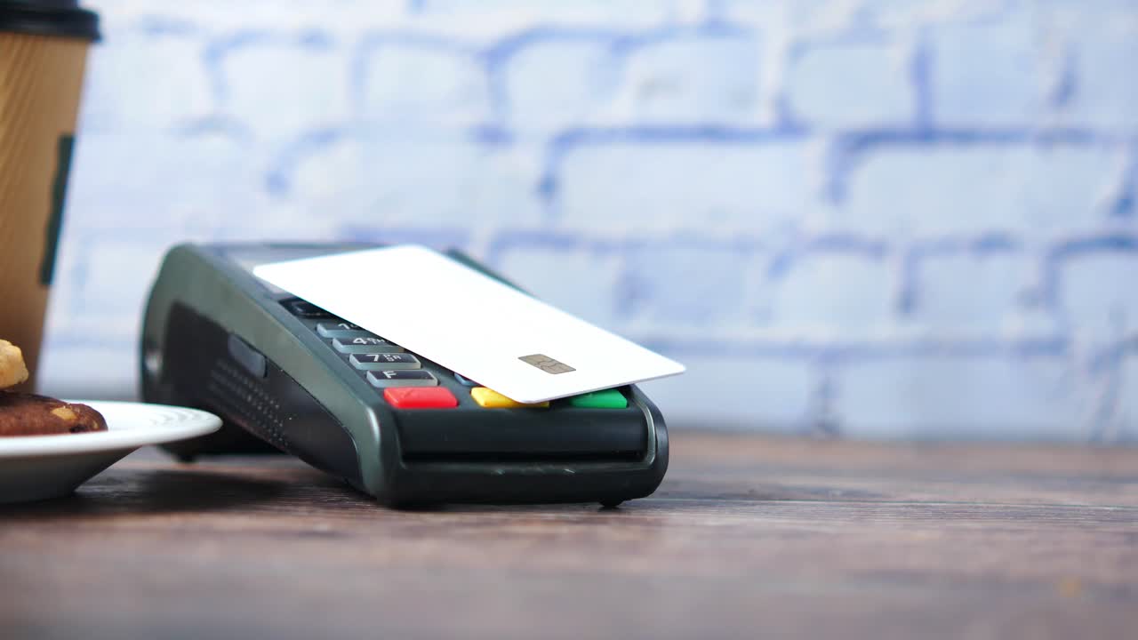 Payment terminal in a coffee shop