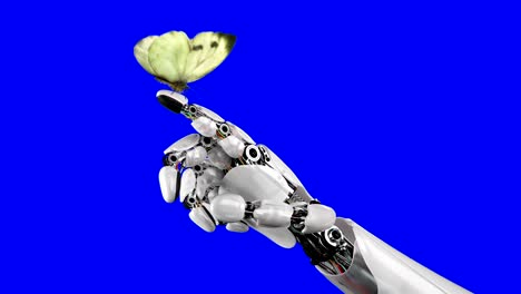 la mariposa de repollo aterriza en la mano del robot