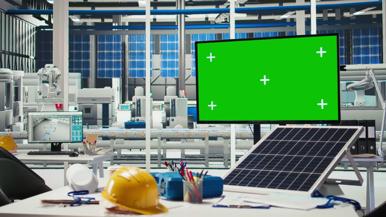 Isolated Screen Display Overseeing Solar Panels Plant