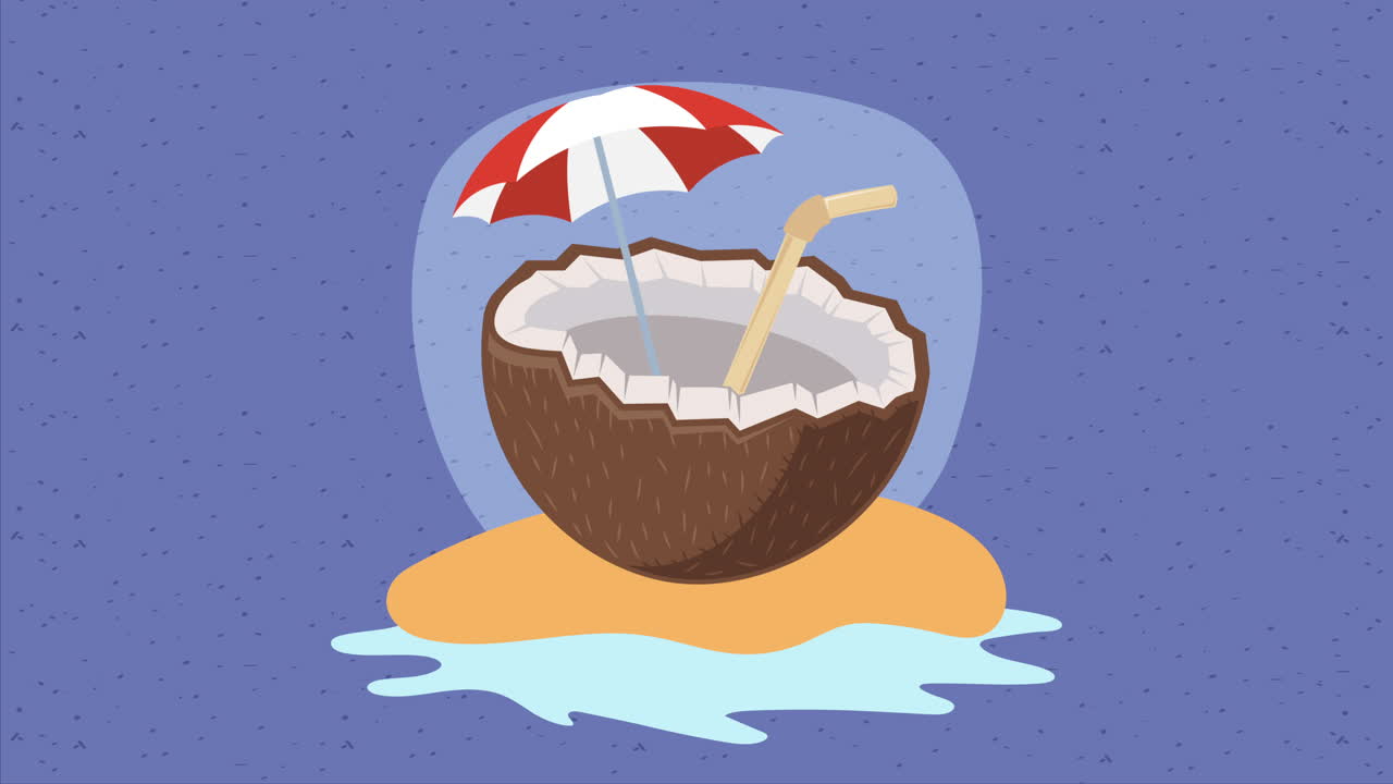 animación de una bebida de cóctel de coco fresco