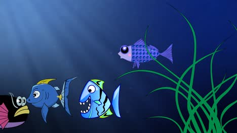 Zeichentrickszene-Mit-Fischen-Und-Unterwasserleben-Im-Meer
