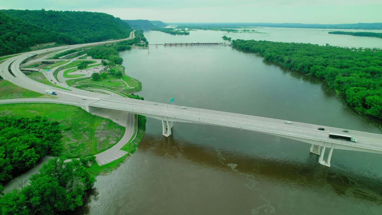 Aerial View of a Bridge Over the Mississippi River