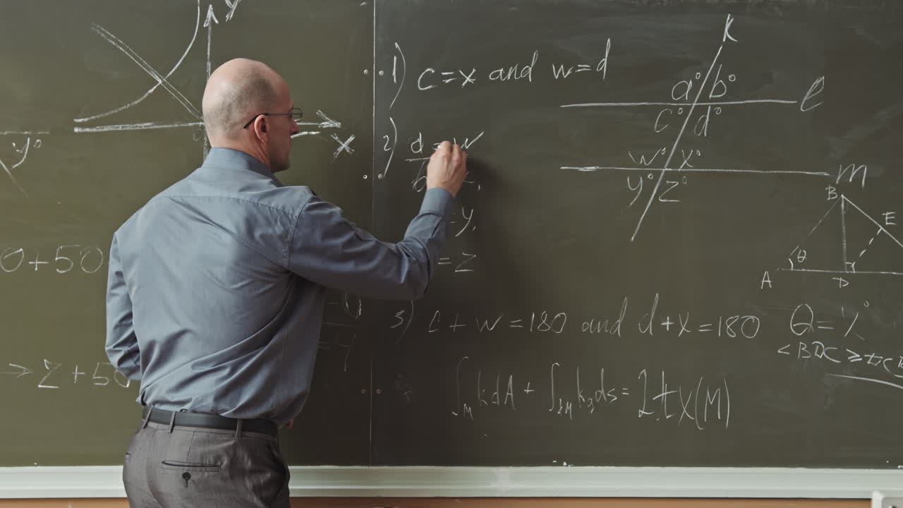 Maths Professor Solving Geometry Problems at Blackboard
