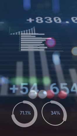 animation of financial data processing over out of focus city road lights