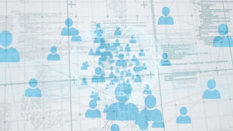 animation of network of connections with icons over data processing