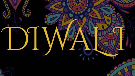 Animation-of-happy-diwali-text-and-colourful-shapes-on-black-background