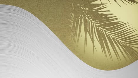 White-plaster-wave-below-green-texture-background-with-palm-frond-shadow