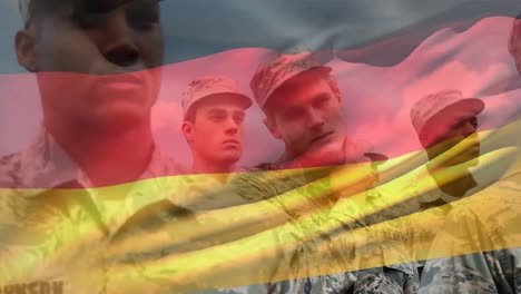 Animation-Der-Flagge-Deutschlands-über-Verschiedenen-Soldaten