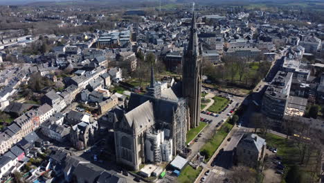 aerial view of a cathedral in a european city