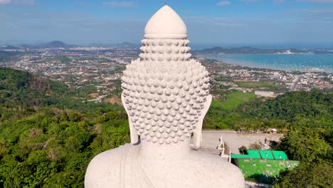 aerial view of big buddha statue and scenic phuket surroundings