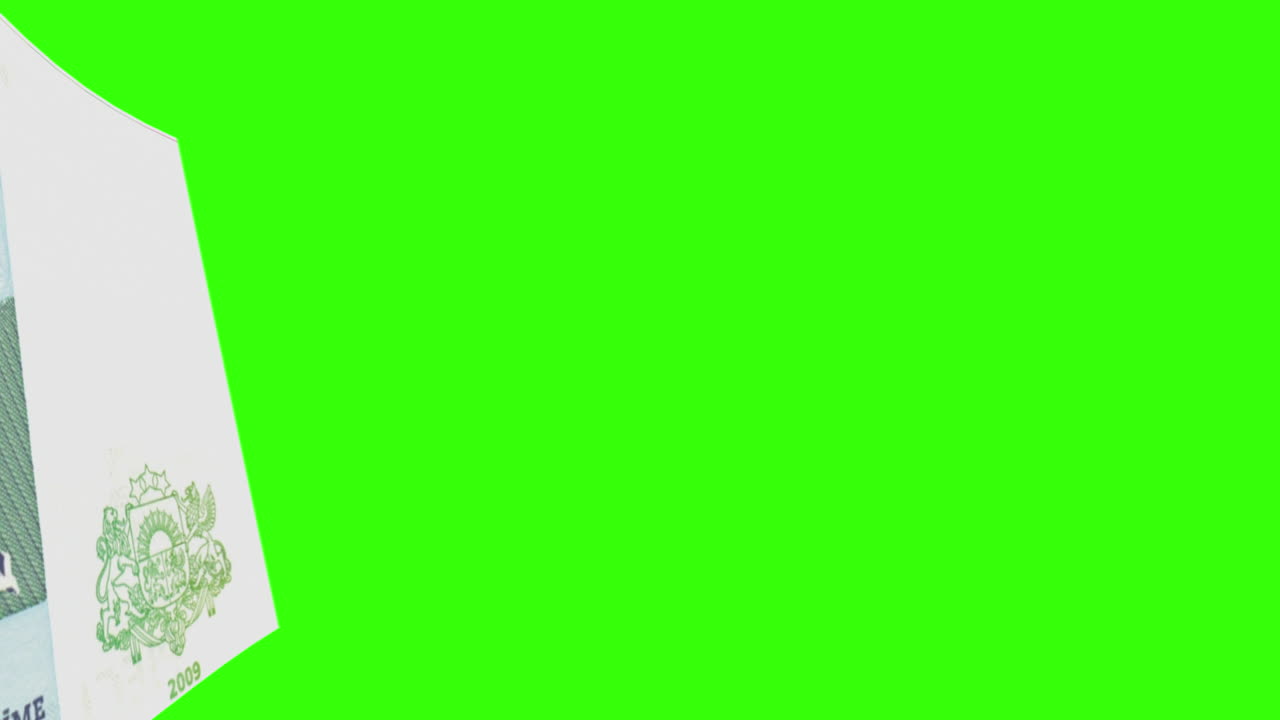 Latvian 5 Lats Banknote Detail with Green Screen Background